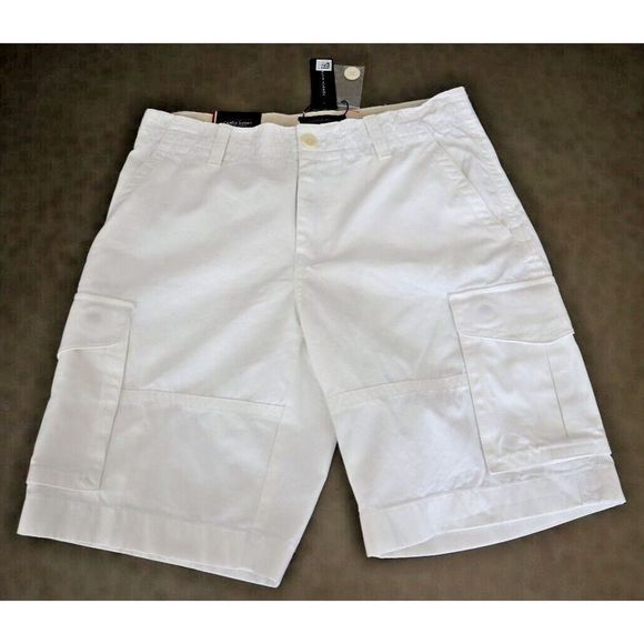 Tommy Hilfiger 78J2722 540 Men's Sz 30 White 10" Soft Cotton Cargo Shorts $70 - Picture 1 of 6